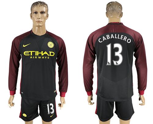 Manchester City #13 Caballero Away Long Sleeves Soccer Club Jersey - Click Image to Close